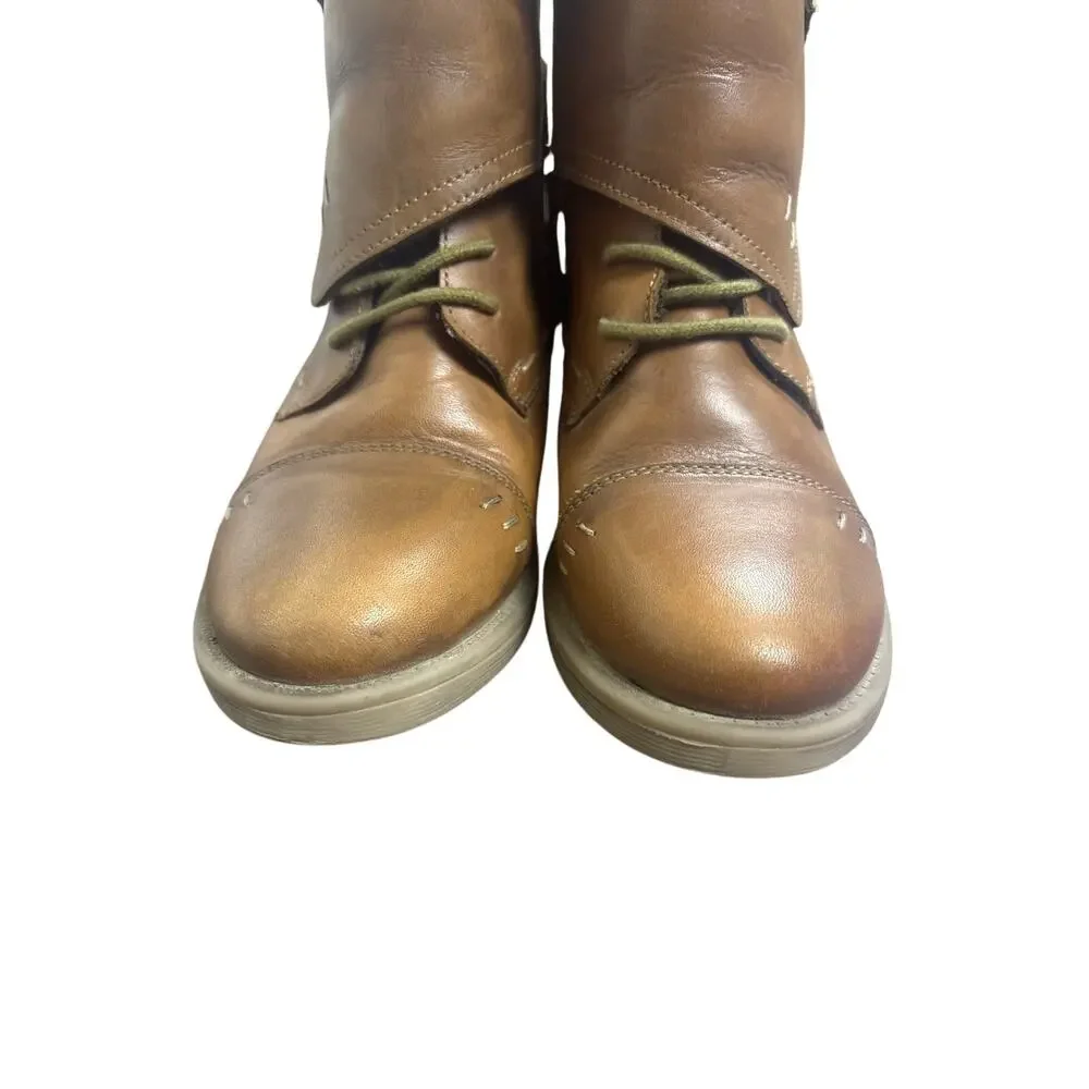 Roan Footwear Women’s Size 6.5 Brown Leather Ankle Boots Lace Up Zip Moto Boho